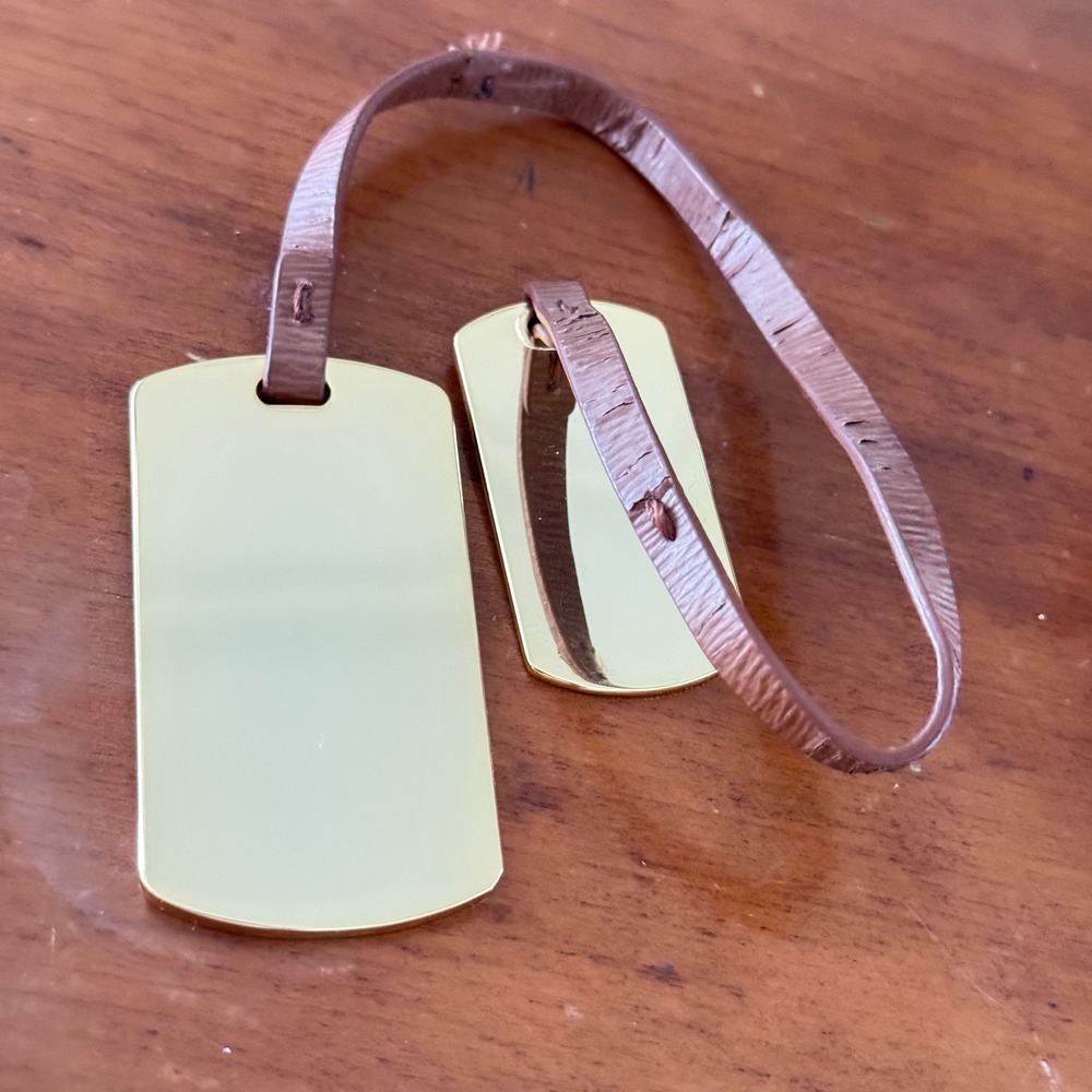 Lauren Ralph Lauren Luggage Tags Gold Brown Leather 2 Piece
Set connected EUC - Picture 8 of 11